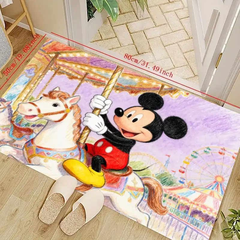

1PC Disney Mickey Mouse Carousel Themed Floor Mat, 50x80cm (19.68x31.49in) Cute Cartoon Amusement Park Area Rug, Soft Non-slip K