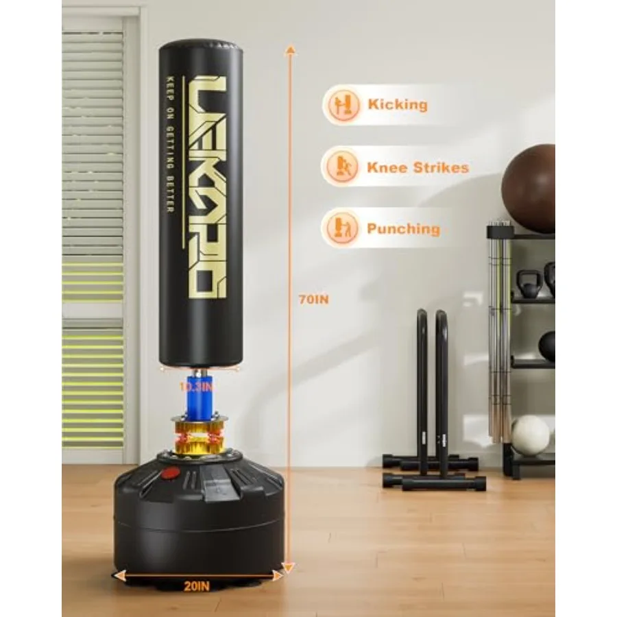 Freestanding Punching Bag for Home Gym Use Steel Frame with Black Vinyl Cover Stable Base with Sand/Water Fill Includes Boxing