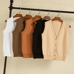 Tops Preppy Style Women's Vest Cropped Sweater Sweaters Clothing Blouse Pullover Warm Korean Padded Woman Female Sleeveless