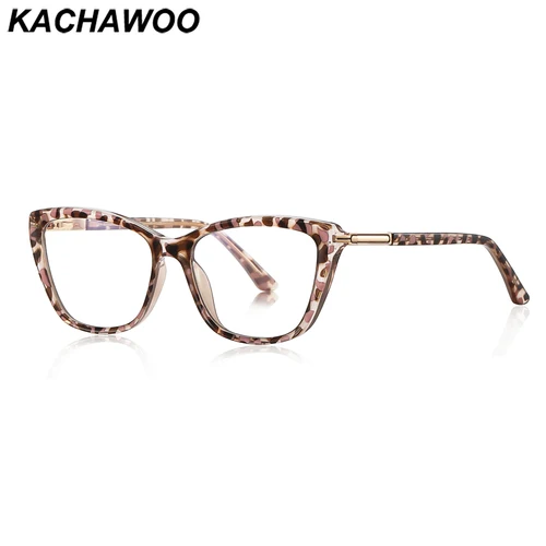 Kachawoo gafas de protección contra luz azul para mujer metal TR90 gafas de ojo de gato para mujer montura femenina moda estilo europeo patrón marrón