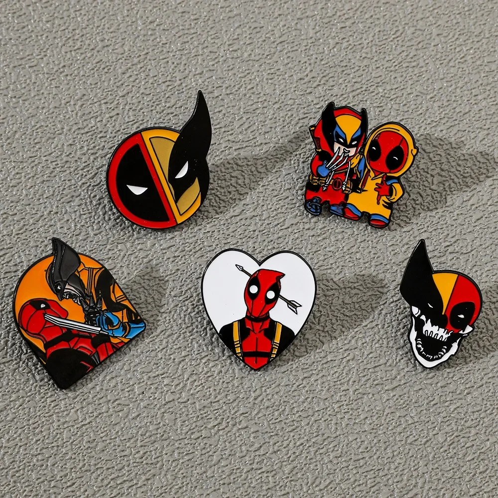 1Set NEW Movie Deadpool & Wolverine Anime Cartoon Brooch Creative Cute Enamel Pin Metal Badge Clothing Backpack Accessories