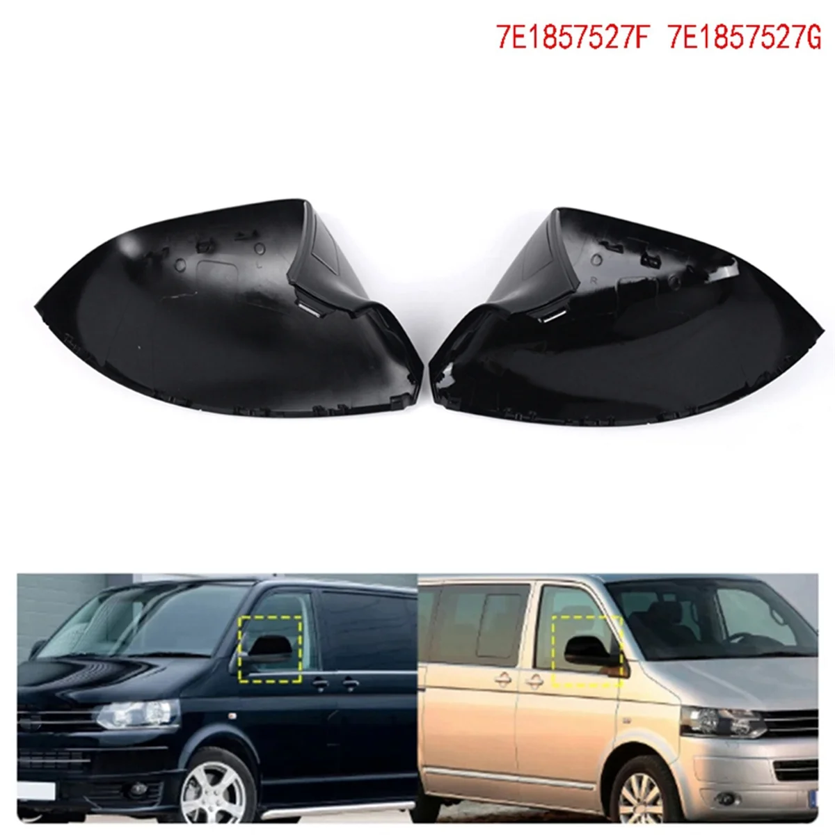 For VW Transporter T5 T5.1 T6 Right Rearview Mirror Housing Side Door Mirror Cover 7E1857528F 7E1857528G Bright Black