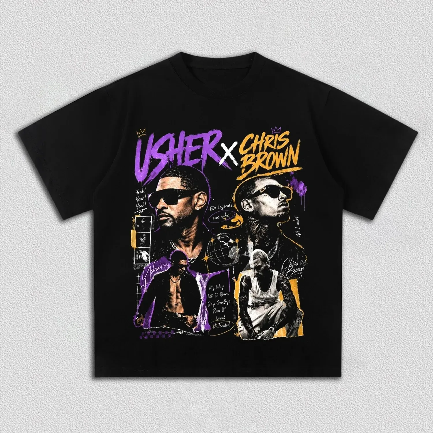 Chris Brown & Usher 2026 R&B Tour Graphic T-Shirt Pure Cotton Unisex Y2K Popular Fan Women And Men T-shirt