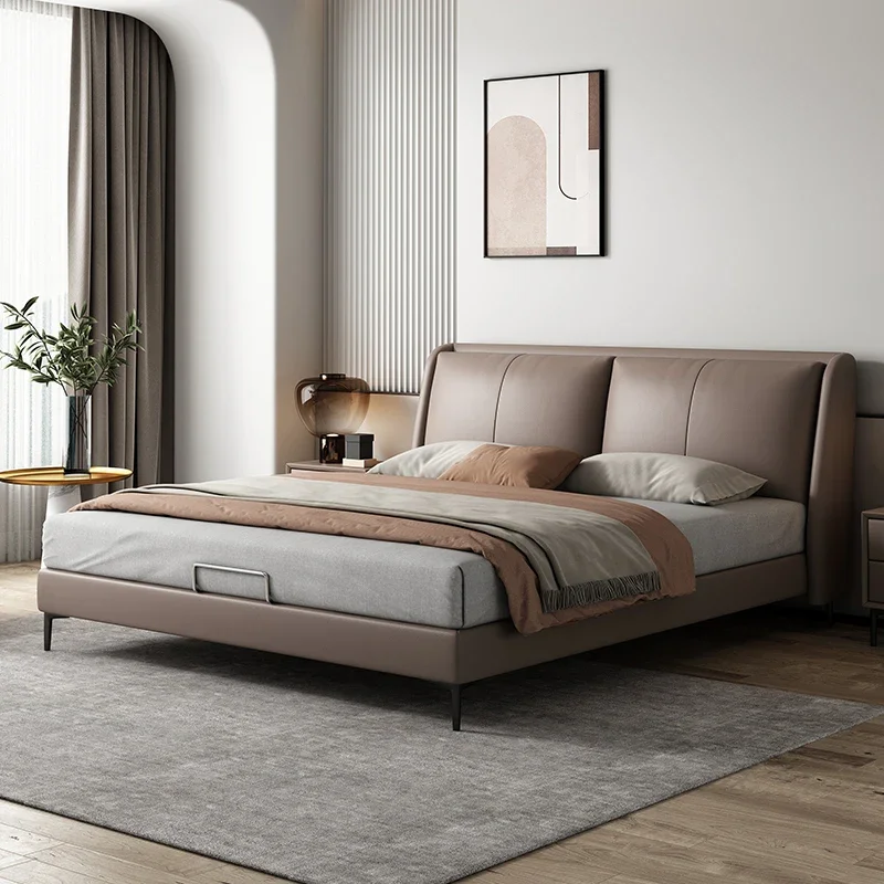 

Двуспальная кровать из искусственной кожи, роскошная двуспальная кровать размера King Size, двуспальная кровать, деревянная современная мебель для спальни с подсветкой для двоих