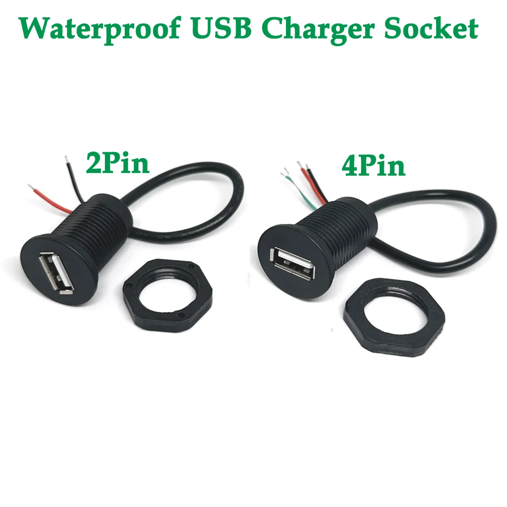 2 Pin 4 Pin USB 2.0 Female Power Jack 24V 5A/2A Charging Port Connector Data Interface with Cable USB Charger Socket New Models