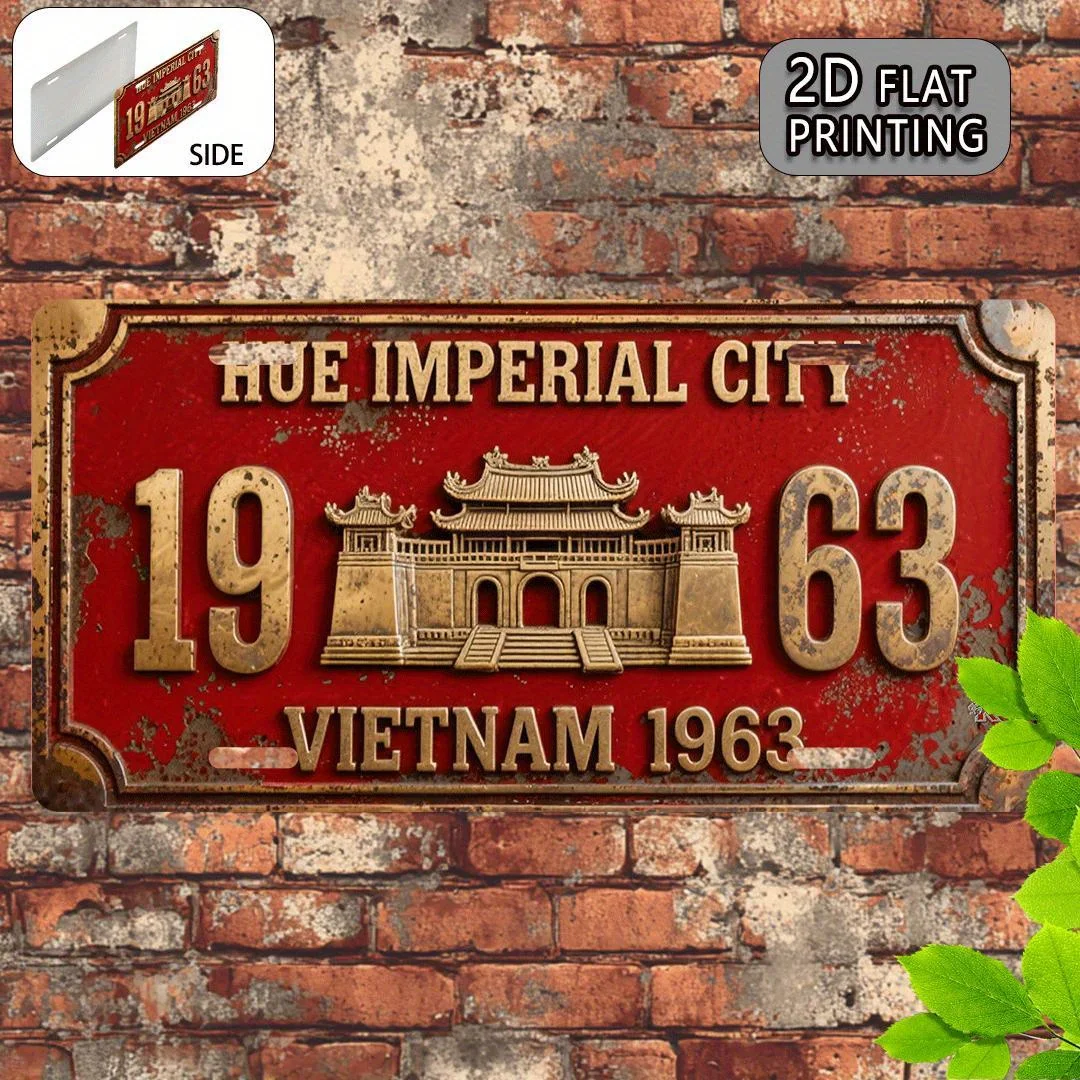 2D Flat Printing, 1pc, Hu? Imperial City Vietnam Vintage Metal Aluminum Sign License Plate, decorative sign and plaque Suitab