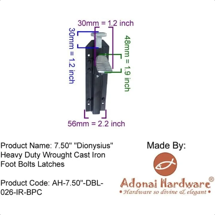 Kunci Pengaman Besi Tempa Dionysius Heavy Duty 7.50 inci, 1 Buah, Lapisan Bubuk Hitam untuk Pintu Gudang Kayu, Gerbang, Keamanan DI