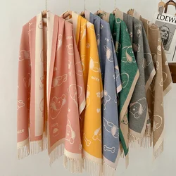 Luxury Brand Cashmere Women Animal Scarf Winter Warm Shawl and Wrap Bandana Pashmina Female Foulard Square Thick Blanket Poncho