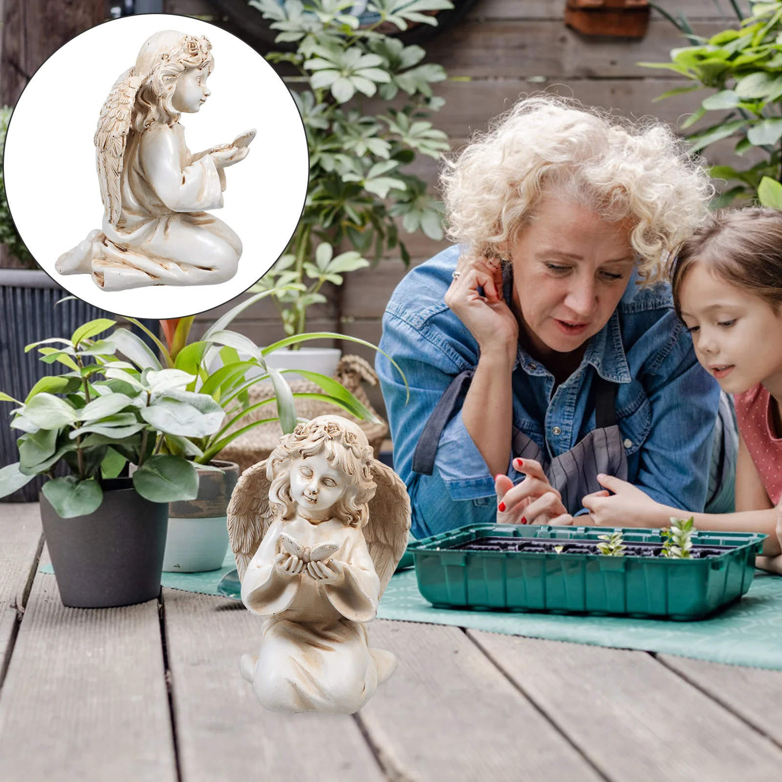 

Retro Angel Sculpture Vintage Style Home Garden Decor Statue for Indoor Outdoor Spaces Tabletop Yard Decoration