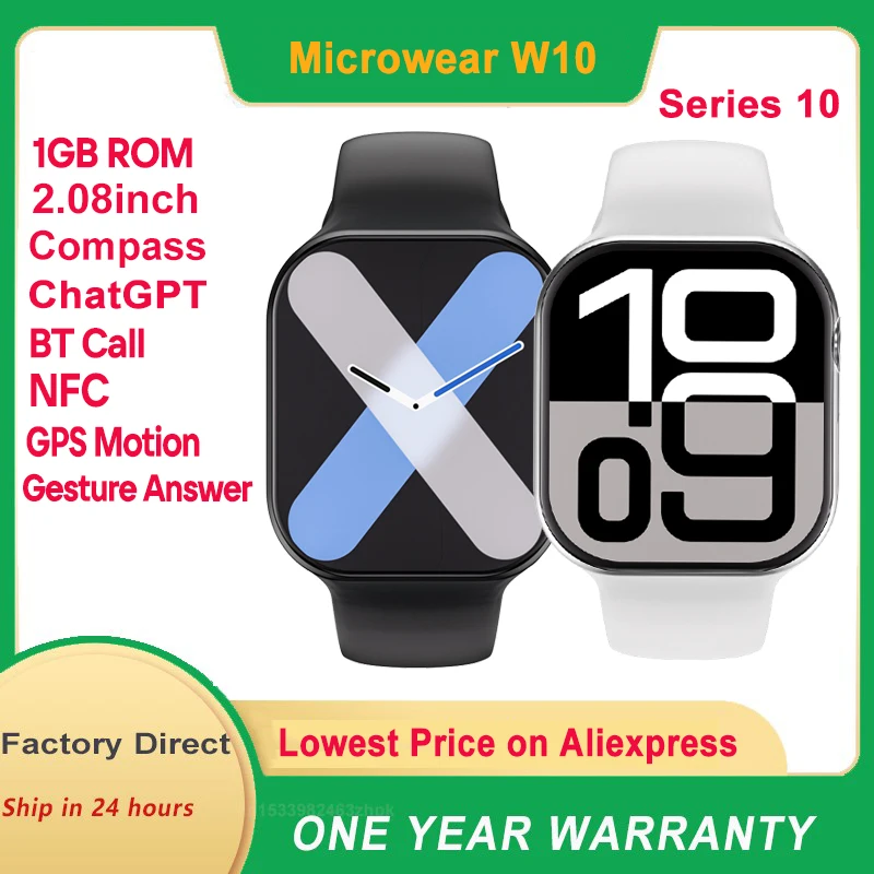 Microwear W10 Smart Watch X Series 10 1GB ROM BT Call ChatGPT 46mm NFC Compass GPS Tracker Wear Max Smartwatch Men Women PK W99