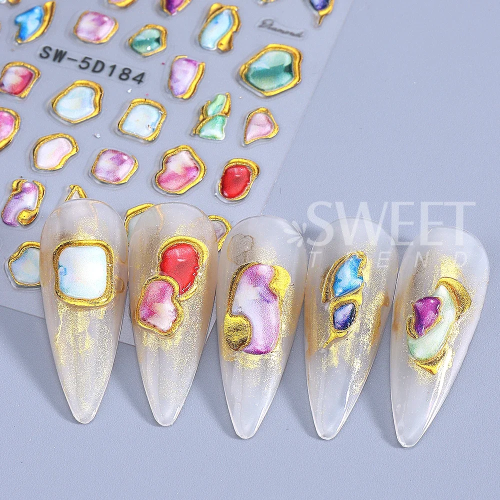 1/3pcs 5D Glitter Love Heart Nail Stickers Adhesive Bohemian Sun Moon Star Nail Slider Decals Valentine's Day Manicure DIY Decor
