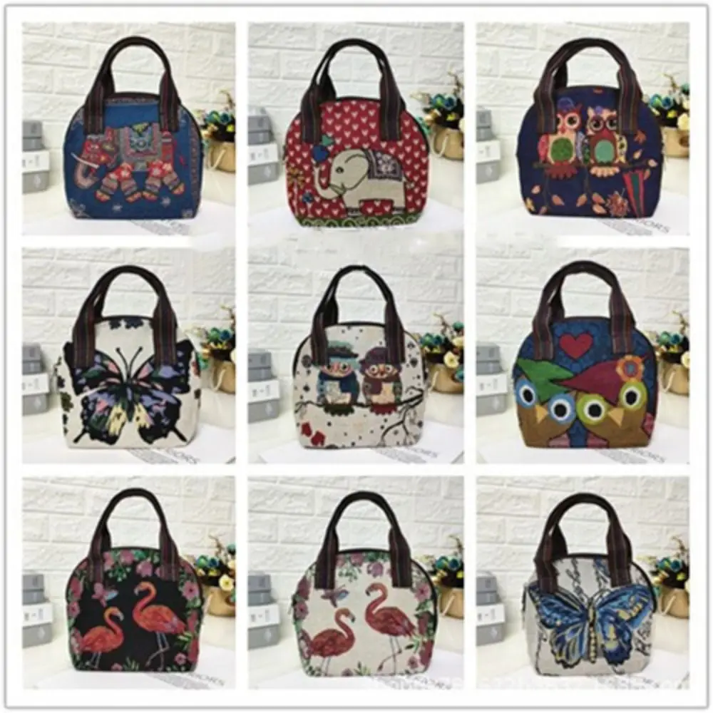 Large Capacity Cotton Linen Retro Tote Handbags Printing National Style Top Handle Handbag Dacron Cotton Linen Handbags