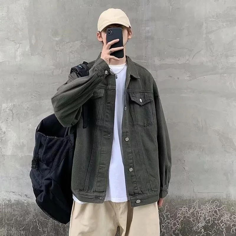 

Casual Loose Men's Denim Jaet Spring Autumn Faion Korean Sle Workwear Jaet Versatile Outdoor Windbreaker Long Sve