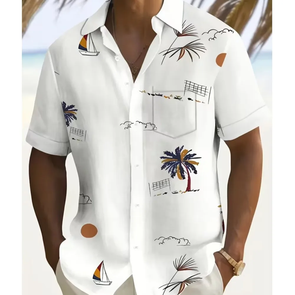 2026 Casual Men's T-shirt Menswear Clothing Shirts For Man Beachwear Daily All-match Loose Buttons Fashion Printed Short Sleeves