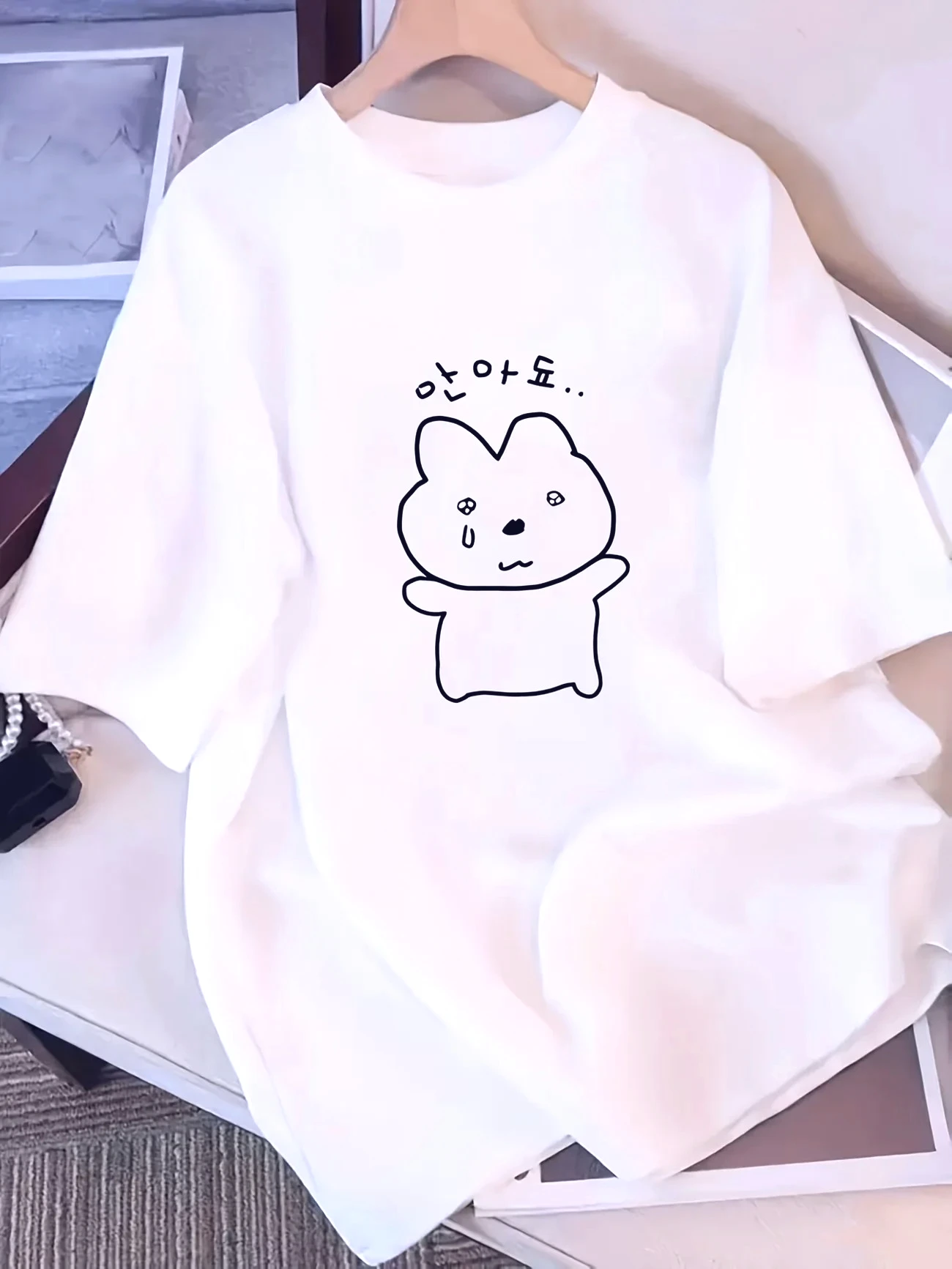 2026 Korean classic print pattern, pure cotton cute little girl T-shirt, fashionable for shopping and going out