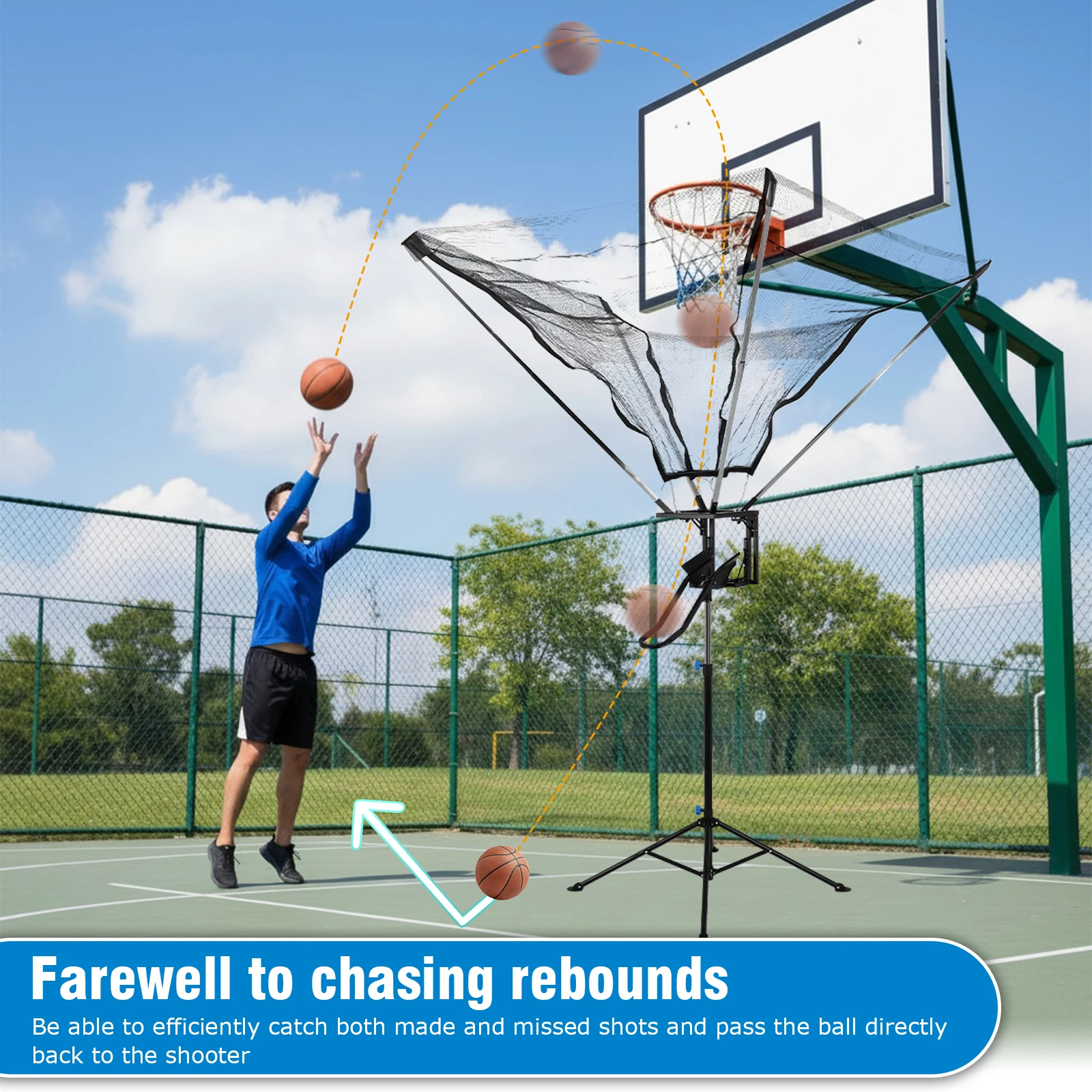 

Тренажер для баскетбольных бросков с углом 180 градусов ° Вращающаяся трасса для катания с системой возврата мяча, простая в сборке, подходит для использования в помещении и на улице