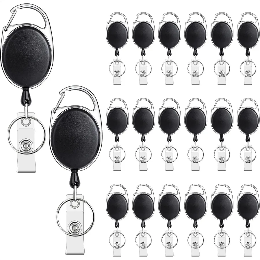 

Badge Reel 20 Pack Retractable Badge Holders with Carabiner Belt Clip and Key Ring for ID Card Holder and Keychain