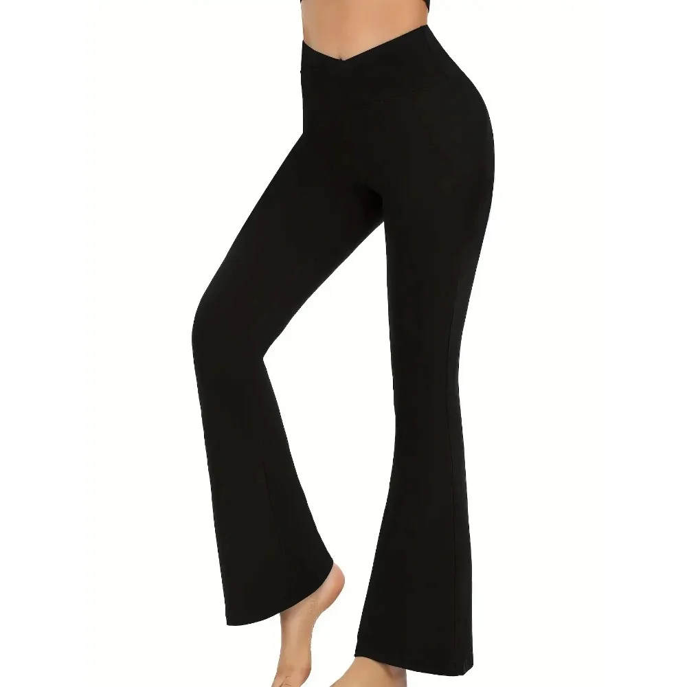 Women High Waist Crossover Flare Leggings Tummy Control Yoga Pants Bootcut Bell Bottoms