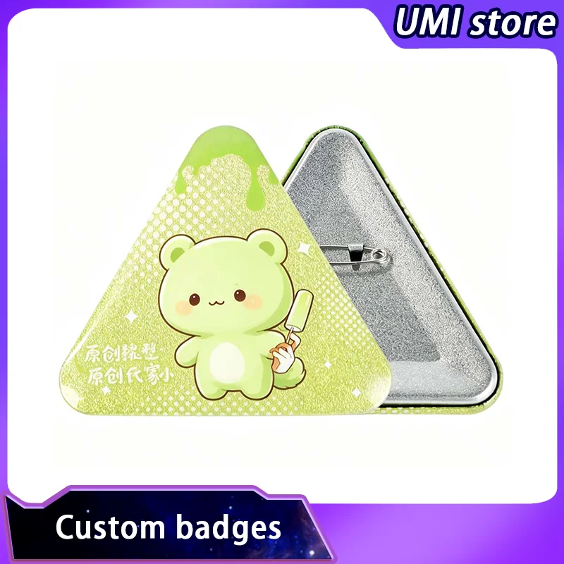 Custom Triangle Glitter Button Pins Badges Photo Text Graphic Personalize Metal Tinplate Pins Gifts