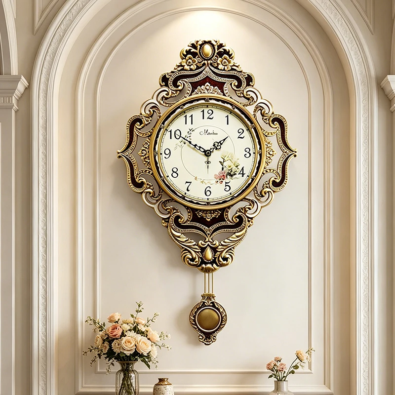 Vintage Wall Clock Luxury Living Room Pendulum Clocks Elegant Aesthetics Hanging Clocks Large Metal Home Decorative Quartz Clock
