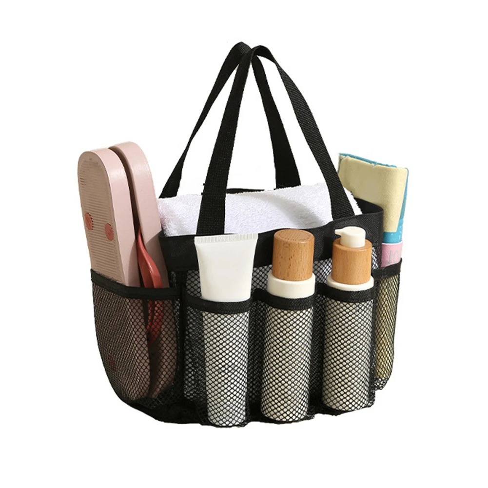 Handheld Breathable Mesh Bag Seven Pockets Quick Dry Sand Tote For Beach Camping Dormitory Shower Storage