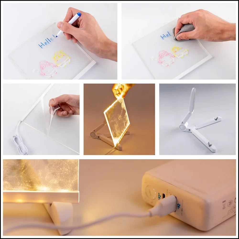 Led Note Board Night Light Creative Message Board Lamp con penna USB Message Board Holiday Light lampada da notte fai da te Kid Lover Gifts