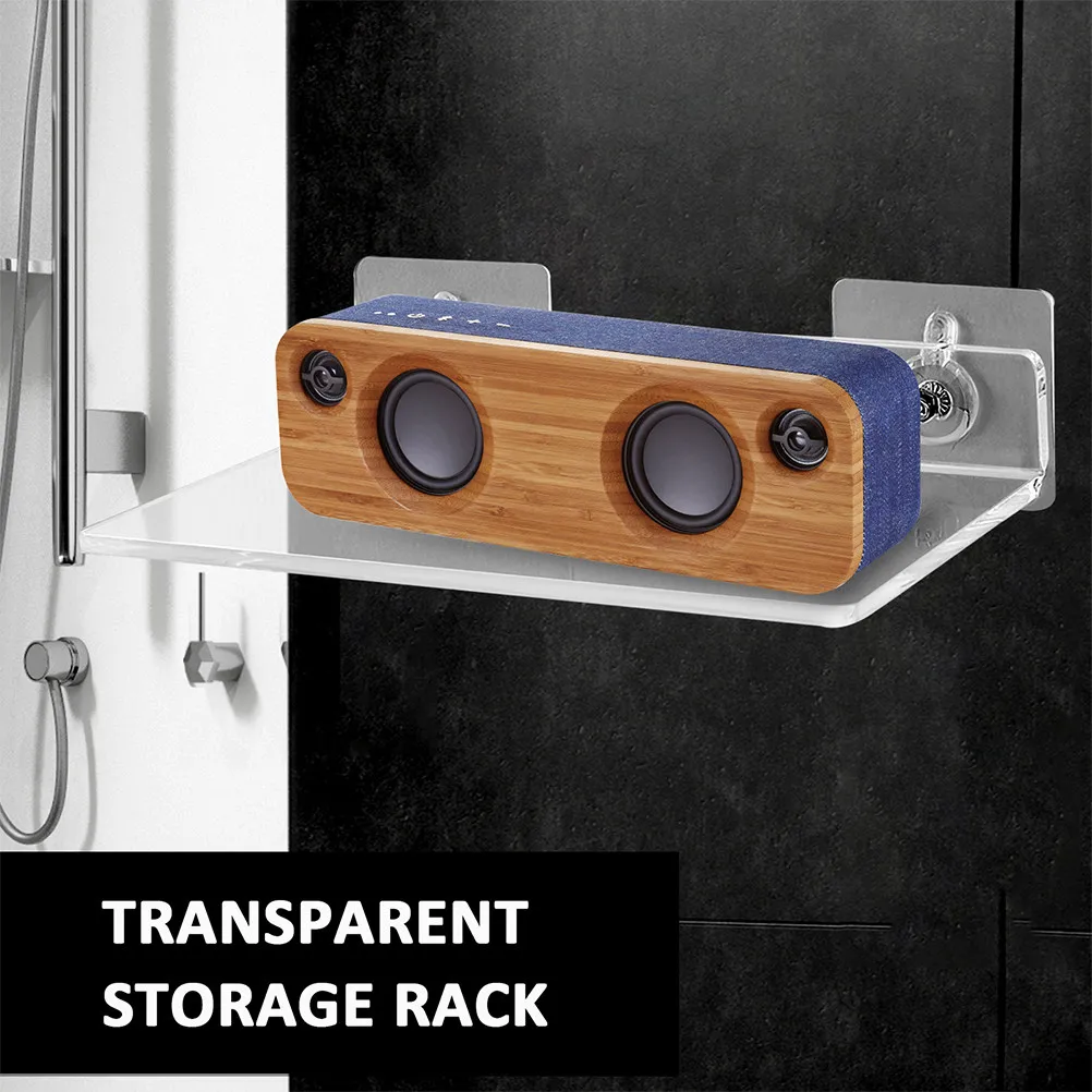 2Pcs Clear Acrylic Floating Shelf Wall Organizer Adhesive Mount Bathroom Kitchen Living Room Display Shelf Modern Space Saving