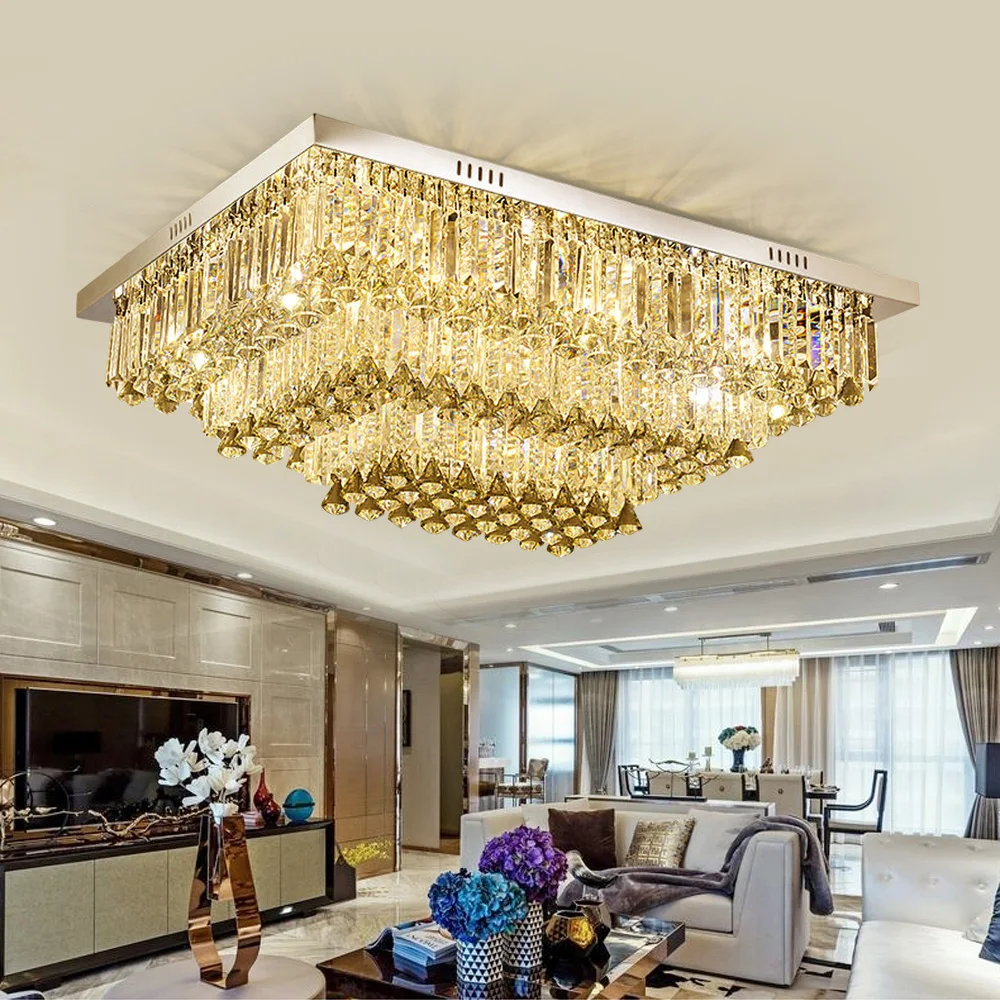 Modern Home Decor Ceiling Lamps Gold Large Crystal Ceiling Light Luxury Chandeliers LED Lustres for Living Room