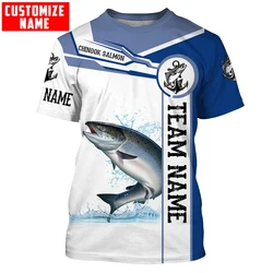 A pesca do salmão personaliza o nome e a equipe 3d todo impresso camisa dos homens t legal verão unisex casual manga curta camiseta tx264