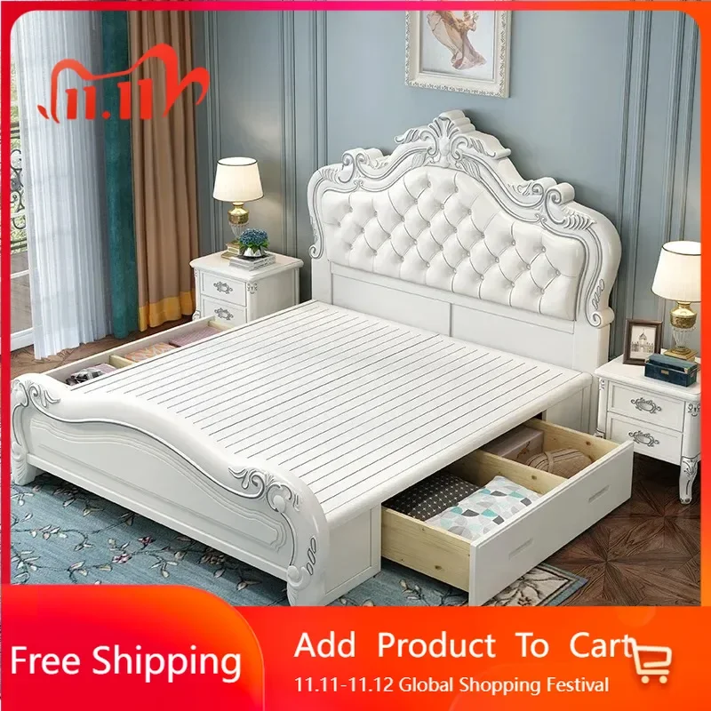 

European Wood Frame Bed Modern Platform Designer Wooden Full Set Bed Double Headboards Unique Camas De Casal Home Furniture