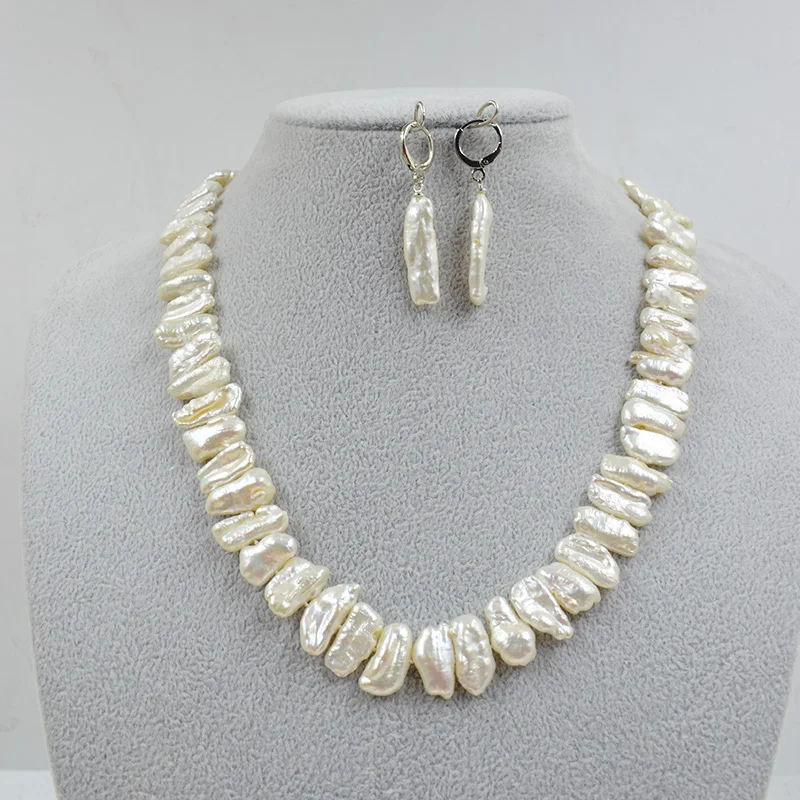 Very classic AAAAA natural freshwater aquaculture pipa pearl necklace earring set. Women's Wedding Jewelry  18