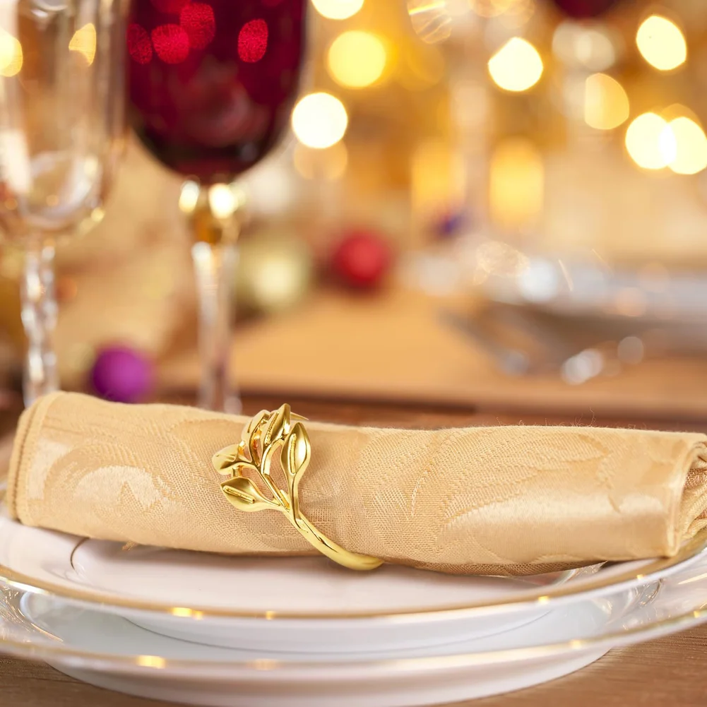 12Pack Metal Napkin Rings With Leaves Motif Alloy Napkin Holders For Formal Events Casual Dining Table Setting Decor