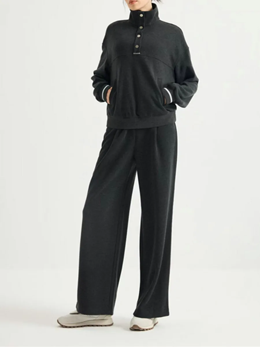 Women's 2026 Autumn Winter Stand-up Collar Hoodie Set, Loose Fitting Hoodie With Elastic Straight Leg Pants