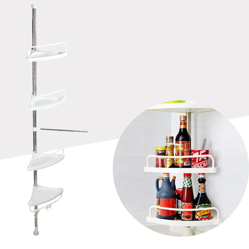 4 Tier Shower Caddy Organizer Shelf Corner Bathroom Organizer Shower Corner Stand Floor To Ceiling Tension Pole Shower