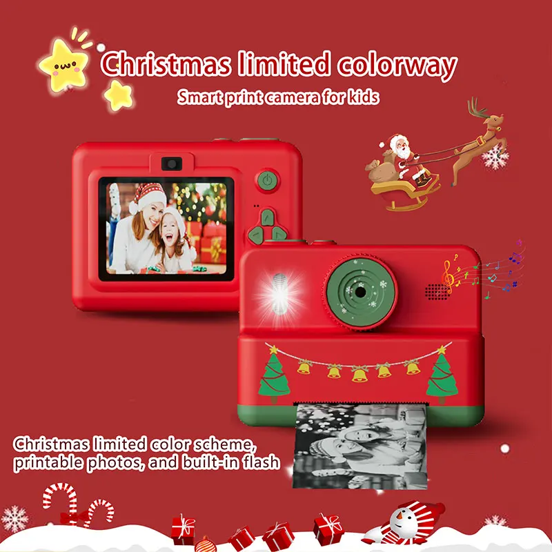 Kids Camera, Cartoon Instant Print Camera|With 3 Rolls of Thermal Paper|USB Charging|Special Christmas & Birthday Gift for Kids