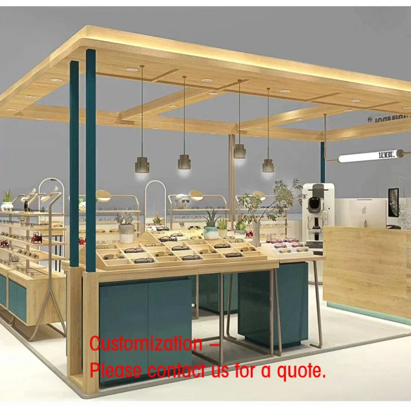 custom.Whole Shop Design Custom Modern Wooden Baking Paint Glasses Display Cabinet with Height Customizable
