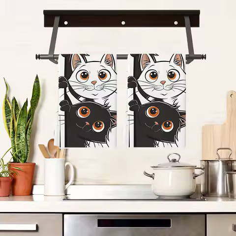 1/2pcs, Cat Kitchen Towel, Soft Cat Pattern Hand Towels - Easy to Clean Kitchen &amp; Bathroom Dish Cloths for Holiday Decor.