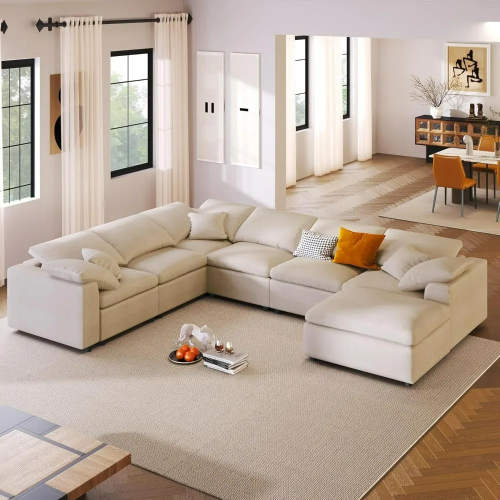 

129.3" Oversized Modular Sectional Sofa, Movable Ottoman, Large 7 Seat Corner Couches, Spacious Space, Living U Shaped Couch