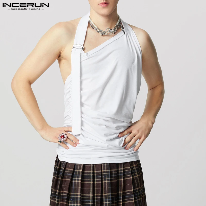 INCERUN القمم الرجال الصيف بلون بسيط تانك القمم عادية أكمام محبوك القمم وسيم فضفاض تكدرت أنيقة الشارع الشهير