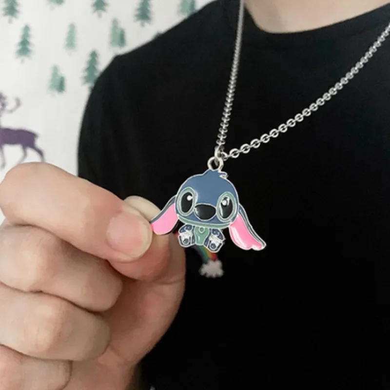 Disney Stitch Cartoon Necklace Anime Figure Lilo & Stitch Cute Cartoon Modeling Metal Necklace Couple Pendant Kids Birthday Gift