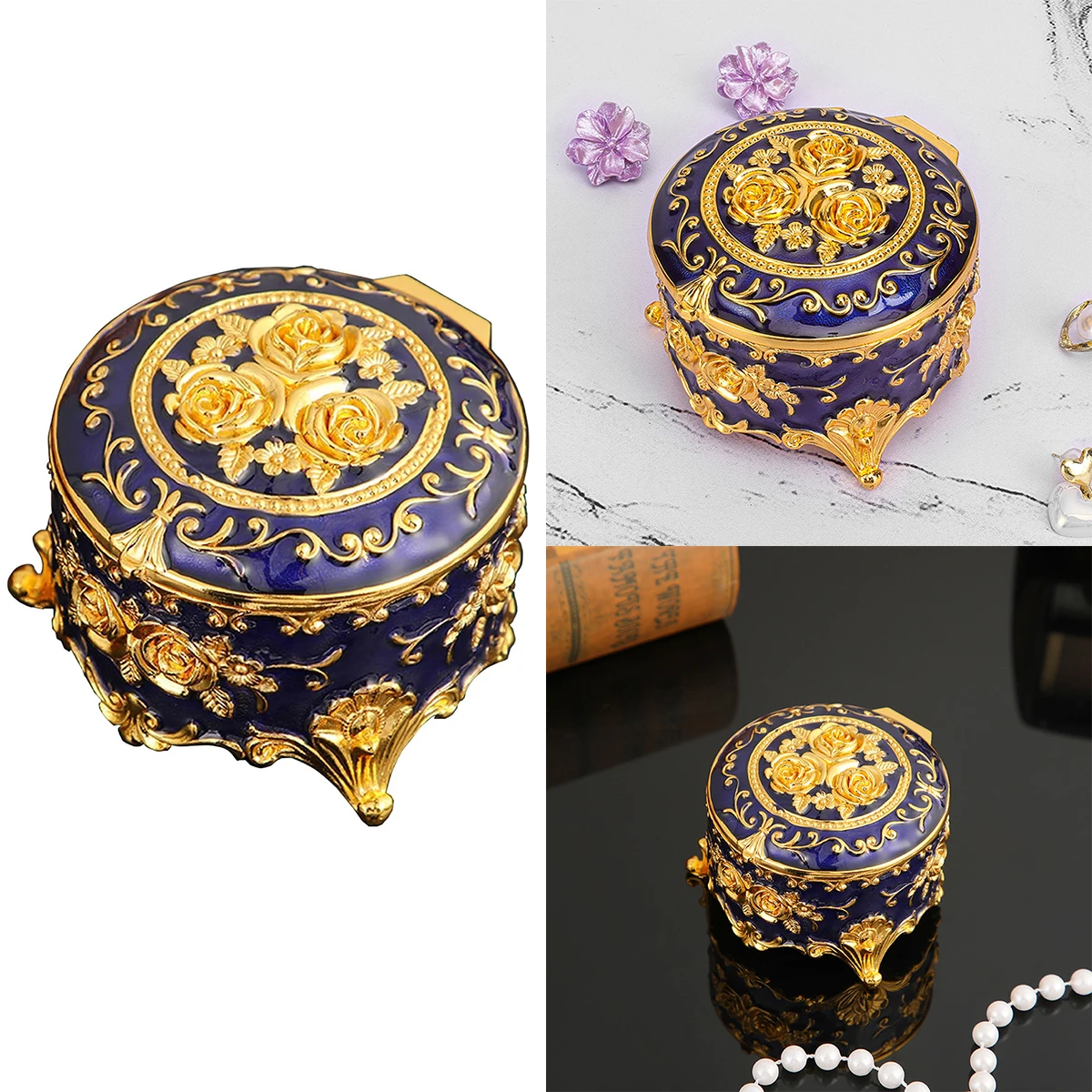 Nordic Exquisite Rose Jewelry Box Retro Home Enamel Color Jewelry Box Creative Desktop Jewelry Storage Box