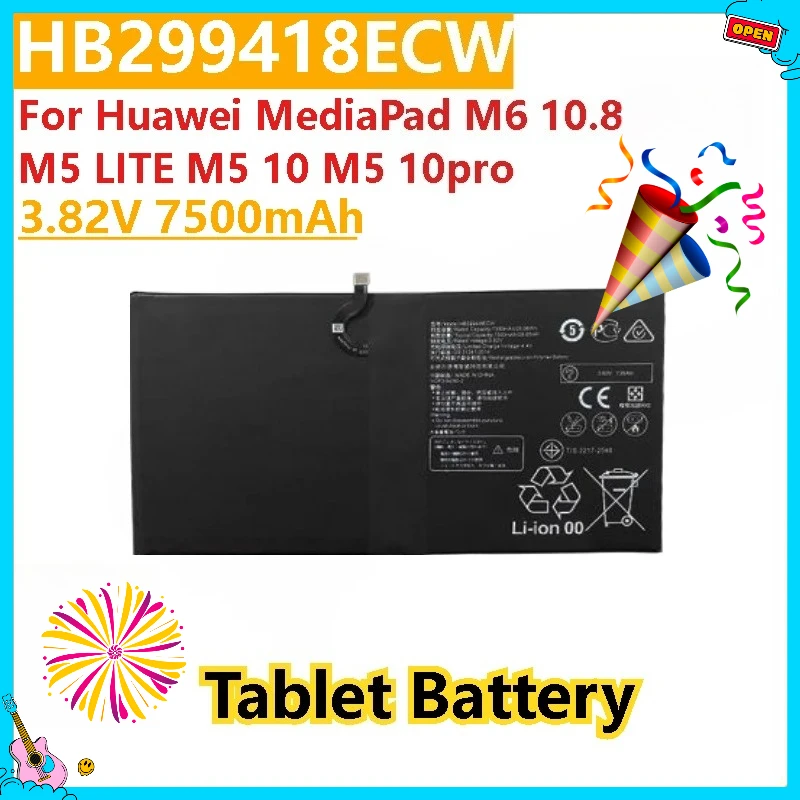

100% New High Quality 3.82V 7500mAh Tablet Battery HB299418ECW For Huawei MediaPad M6 10.8 M5 10 M5 10pro M5 LITE