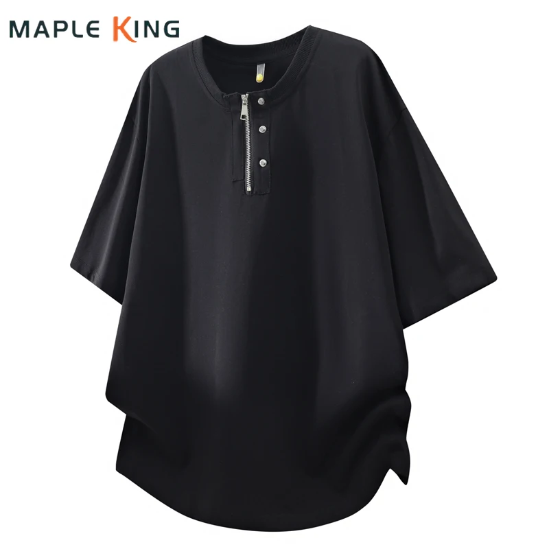 Yamamoto Style Oversized T Shirts for Men Summer Zipper Rivet Designer T Shirt Homme 100 Coton O-neck Man Hip Hop Streetwear 3XL