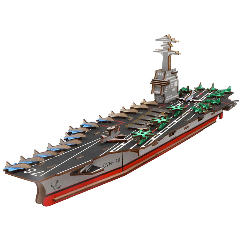 CVN78 Destroyer 3D Wooden Ship Puzzle Military Model Wood Boat DIY Educational Toys For Children Kids Home Room Decoration