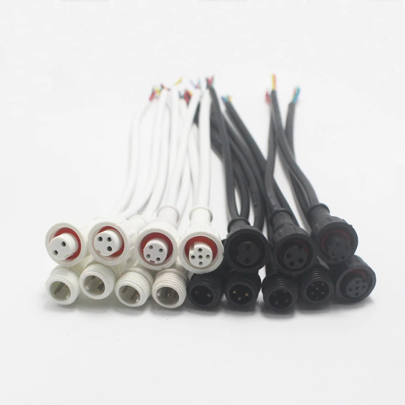 2Pcs M12 Waterproof 2 3 4 5 Pin IP65 Cable Wire Plug for LED Strips Male and Female Jack 20cm Lengh Connector Small Size Head