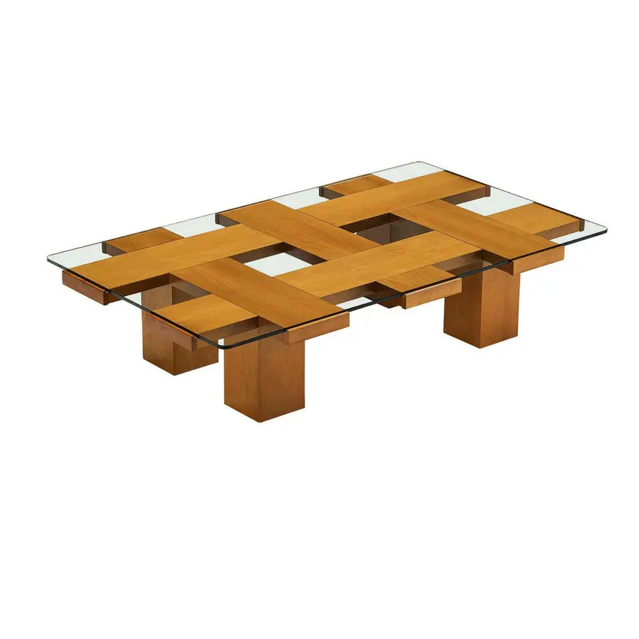 ✗X  Modern Italian Hotel Graphic Walnut Wood Coffee Table Rectangle Glass Center Piece Table Decorations for Home Office&