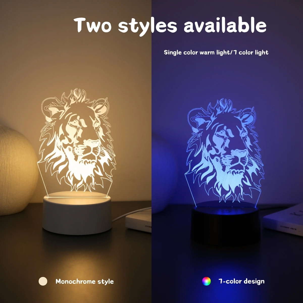 3D Lion Night Light USB Power Supply Room Bedroom Decorative Light Birthday Valentine\'s Day Christmas Gift