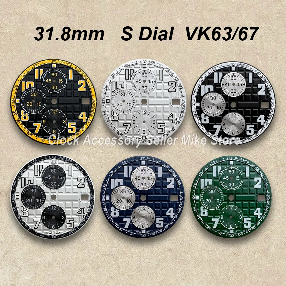 

31.8mm S Logo Panda Dial Fit VK63/67 Quartz Movement Green Luminous High-Quality Dial Watch Modification Accessories