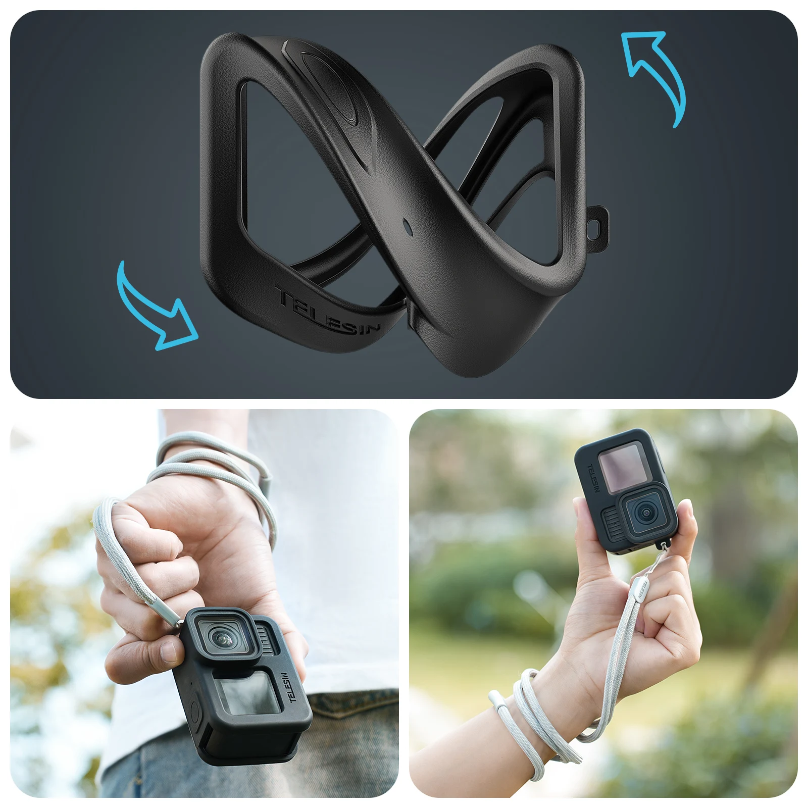 TELESIN силиконовый защитный чехол для GoPro 13 12 11 10 9, крышка объектива, черный ремешок на шею для GoPro Hero, черные аксессуары