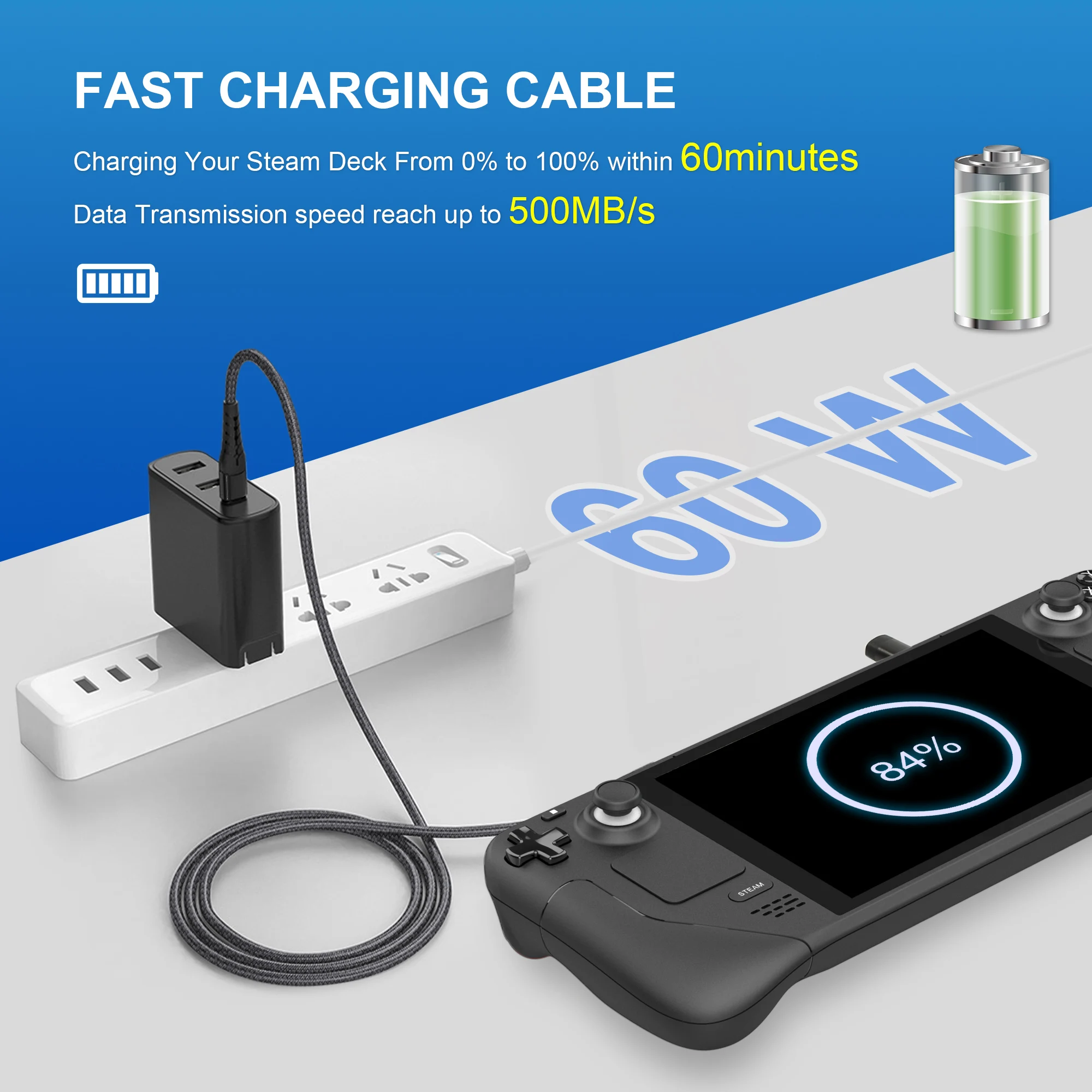 13ft Nylon USB C Type C to Type C  Fast Charging Cable Right Angle Cable for Steam Deck/Nintendo Switch/Switch OLED Accessories